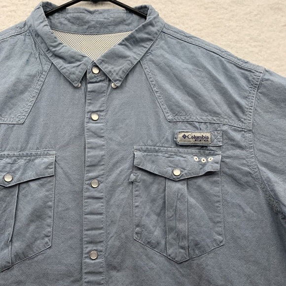 Columbia PFG Pearl Snap Shirt Mens XXL 2XL Blue Fishing Outdoors VentedFM1019 - Picture 4 of 12